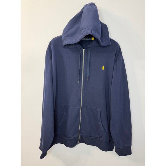 Polo Ralph Lauren Full Zip Hoodie Rainbow Spellout Pony Logo Sweatshirt Blue XXL - Picture 1 of 9